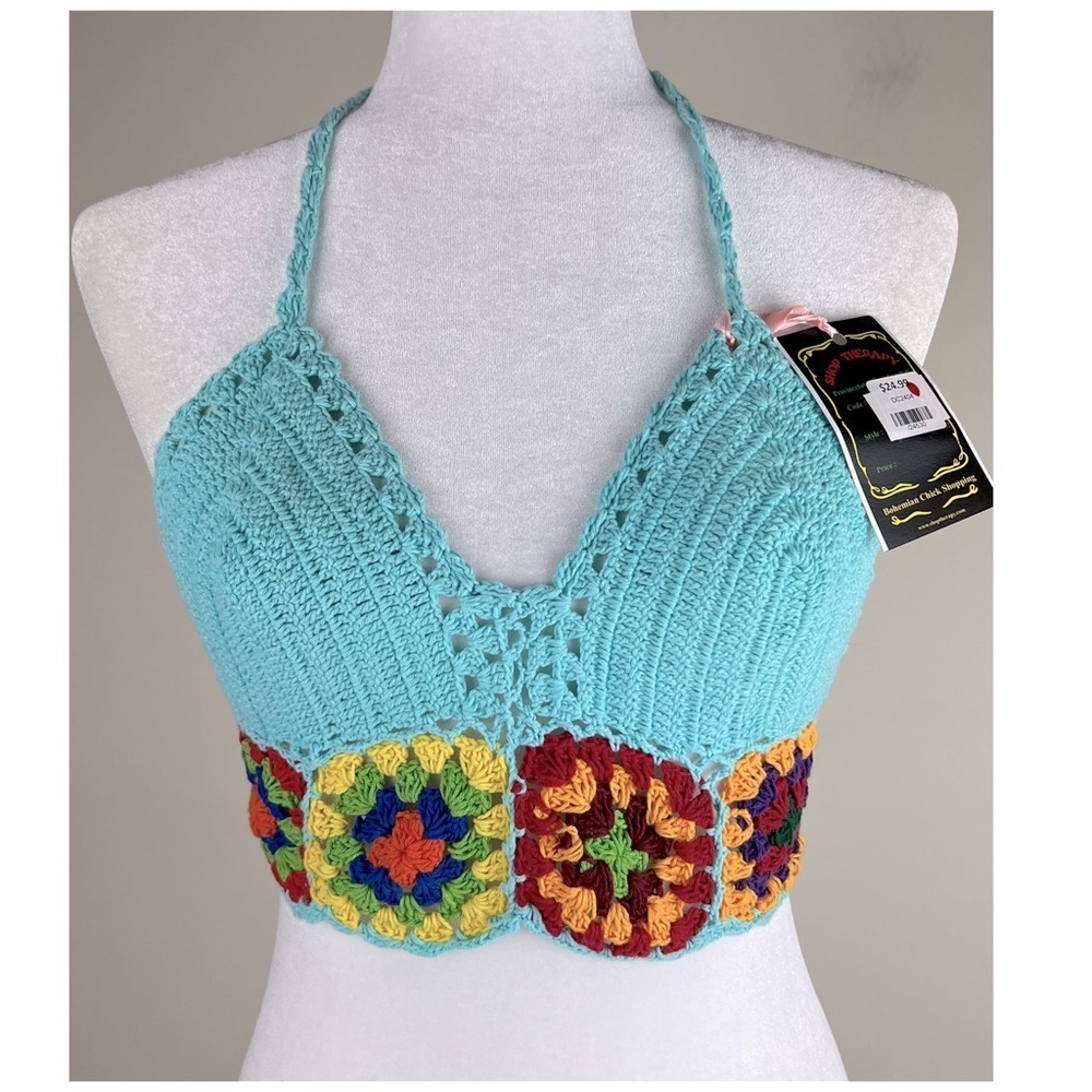 Shop Therapy Imports | Crochet Granny Square Halter Top Festival Retro | L/XL